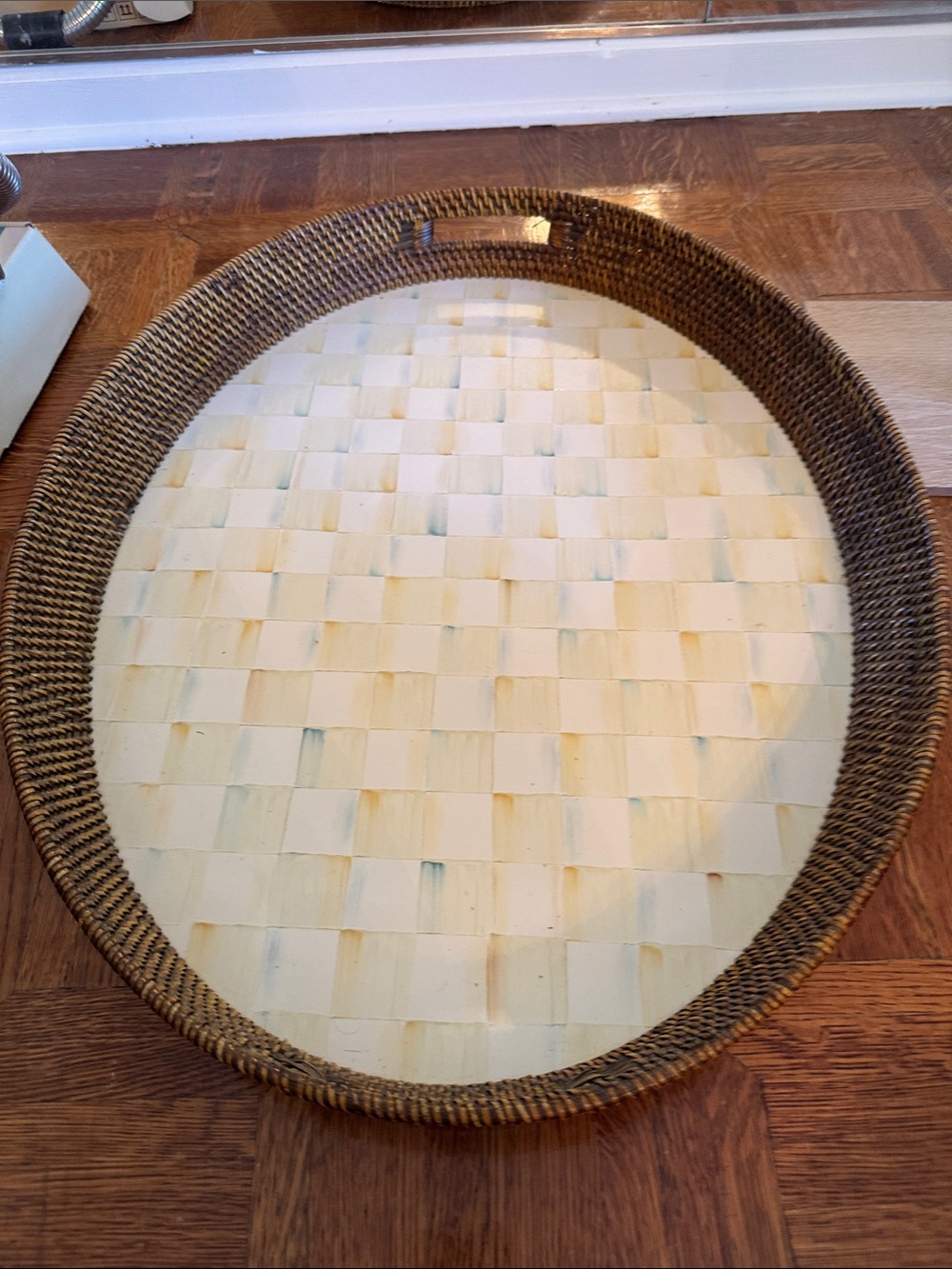 Woven Mackenzie Childs   Decorative Tray in white  and yellow